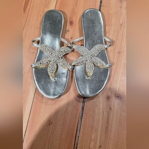 Jessica Silver Crystal Starfish Slide Sandals